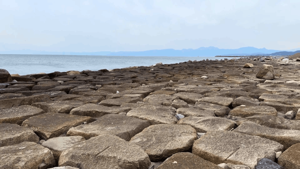 柳島海岸の石積み